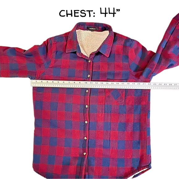 Ambiance Shacket Womens L Soft Fleece Red & Blue Plaid Button Front Pocket Shirt - Picture 5 of 13